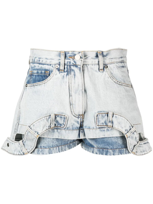 Mid-Rise Layered Denim Shorts