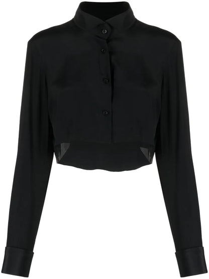 Split Silk Cropped Shirt