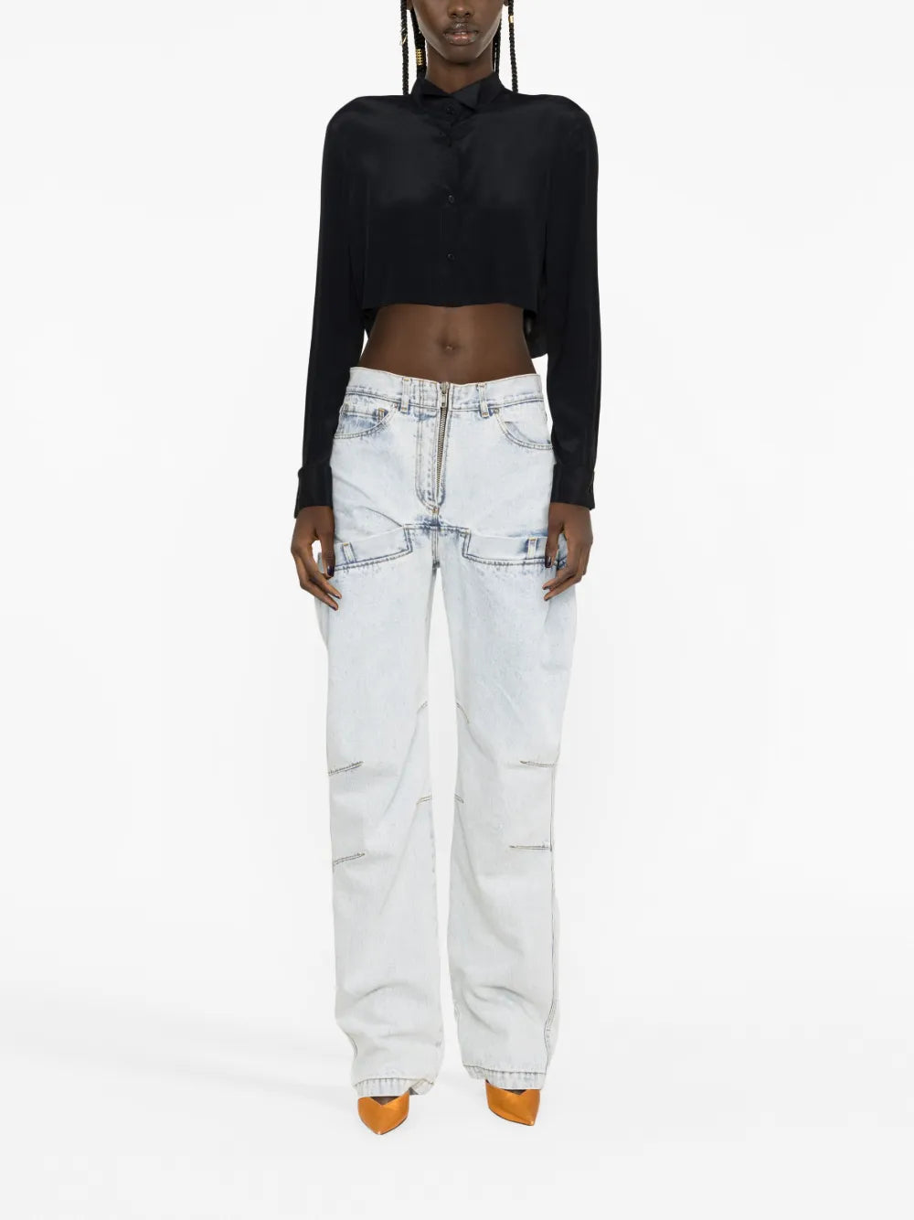 Split Silk Cropped Shirt