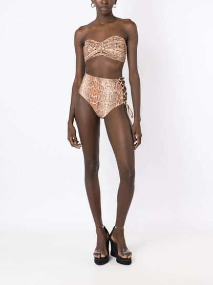 Snakeskin-Print Tie-Fastening Bikini