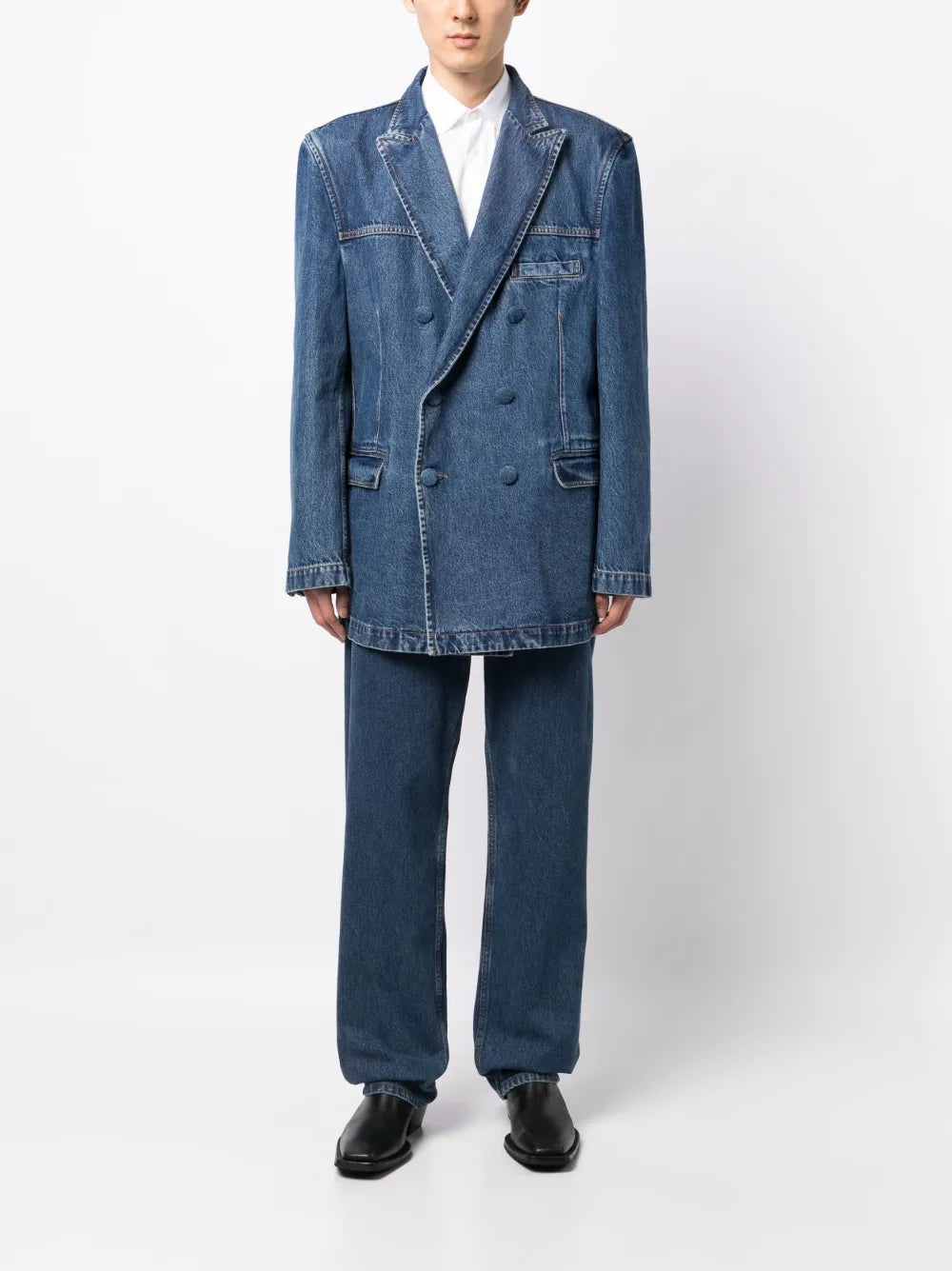 Double-Breasted Denim Blazer