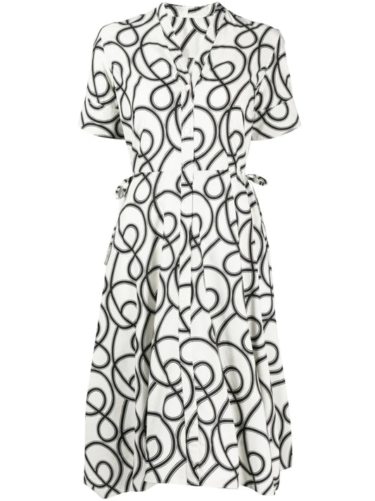 Abstract-Print Pleated Midi Dress