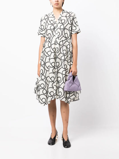 Abstract-Print Pleated Midi Dress