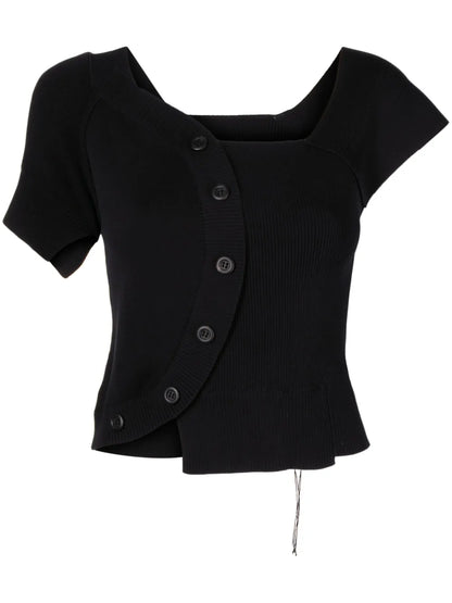 Asymmetric Ribbed-Knit Top
