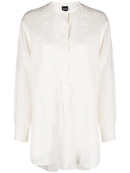 Collarless Linen Bib Shirt