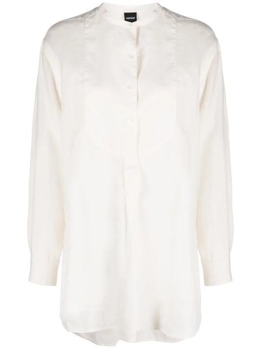 Collarless Linen Bib Shirt