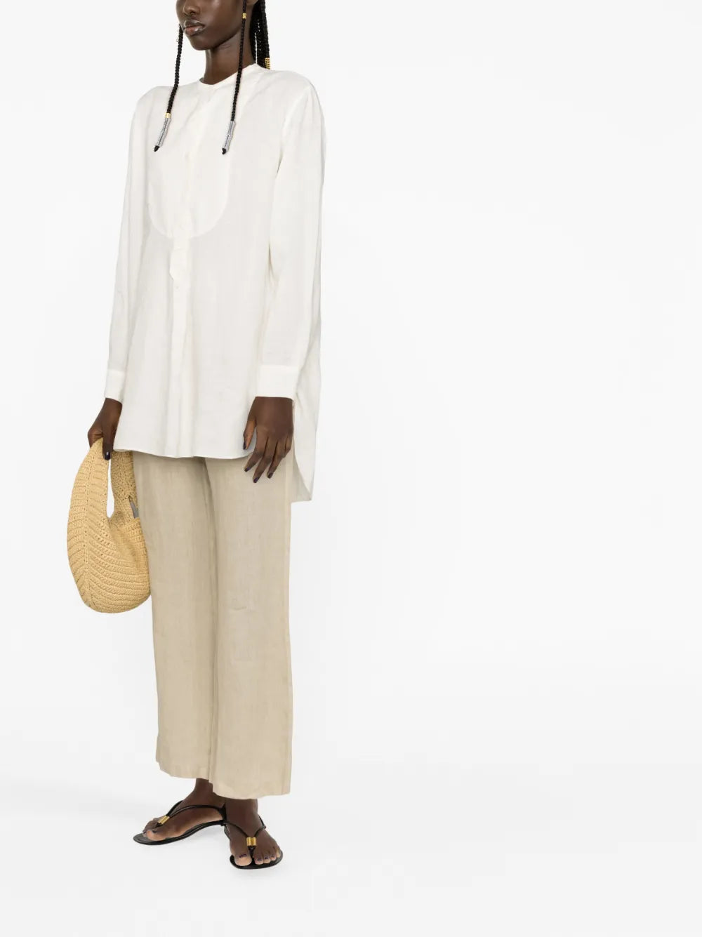 Collarless Linen Bib Shirt