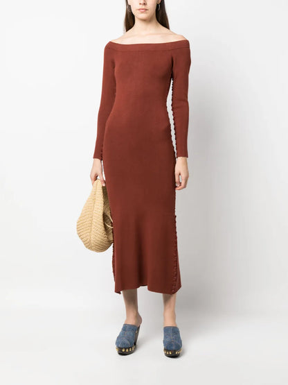 Long-Sleeved Knitted Midi Dress