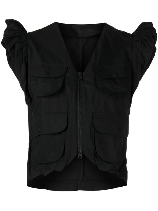 Ruffled-Sleeve Cotton Blouse