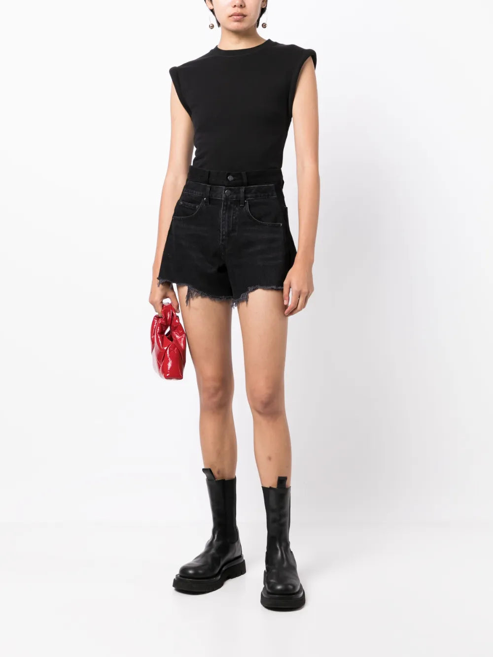 Raw-Cut Asymmetric Denim Shorts