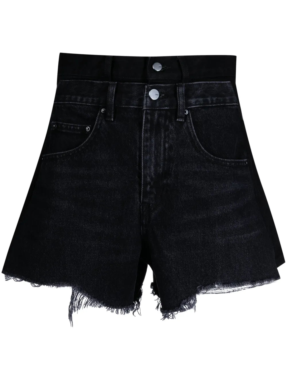 Raw-Cut Asymmetric Denim Shorts