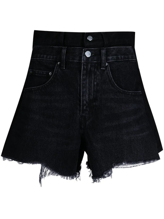 Raw-Cut Asymmetric Denim Shorts