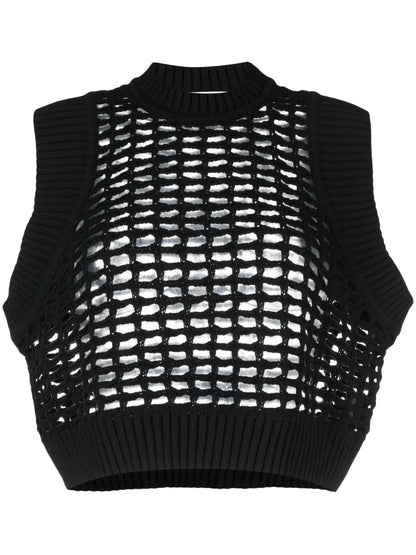 Crew-Neck Mesh Knitted Top