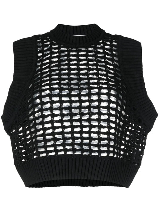 Crew-Neck Mesh Knitted Top