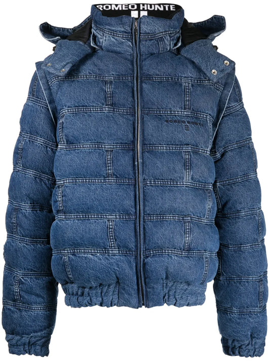 Striped Denim Puffer Jacket