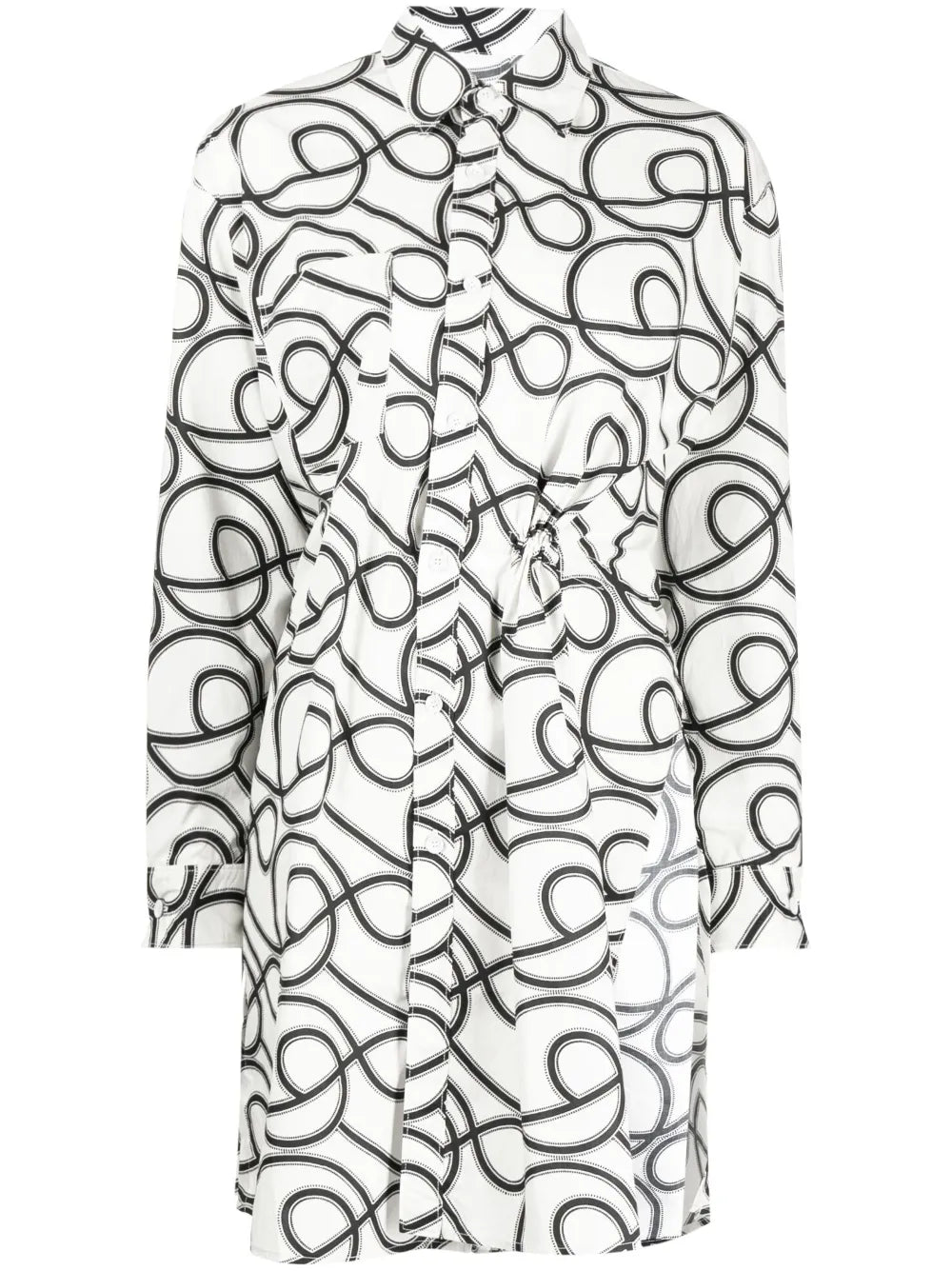 Graphic-Print Long-Sleeved Shirt Dress