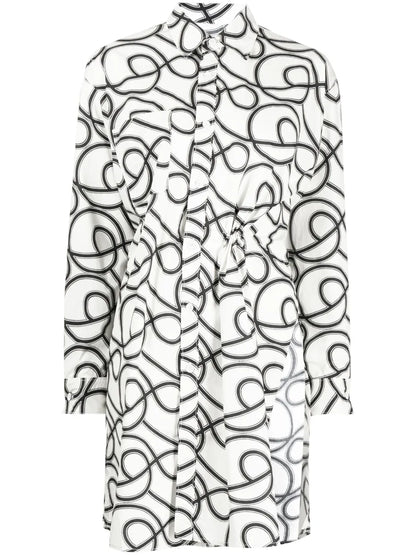 Graphic-Print Long-Sleeved Shirt Dress
