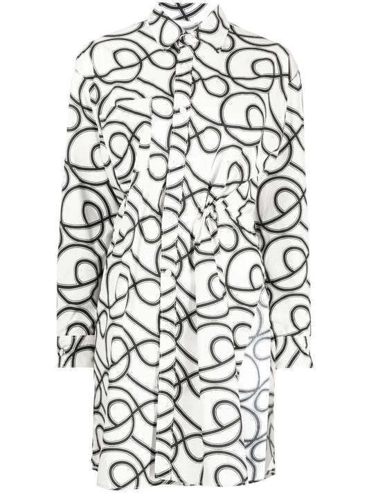 Graphic-Print Long-Sleeved Shirt Dress