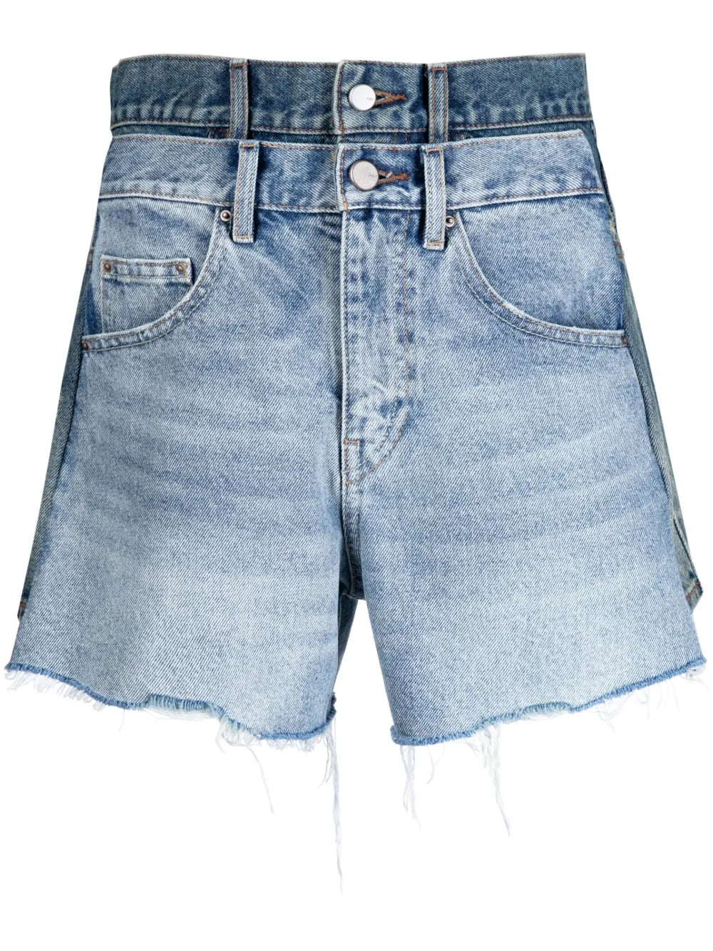 Raw-Cut Asymmetric Denim Shorts