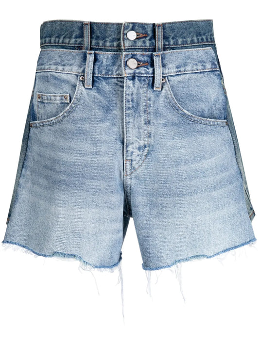 Raw-Cut Asymmetric Denim Shorts
