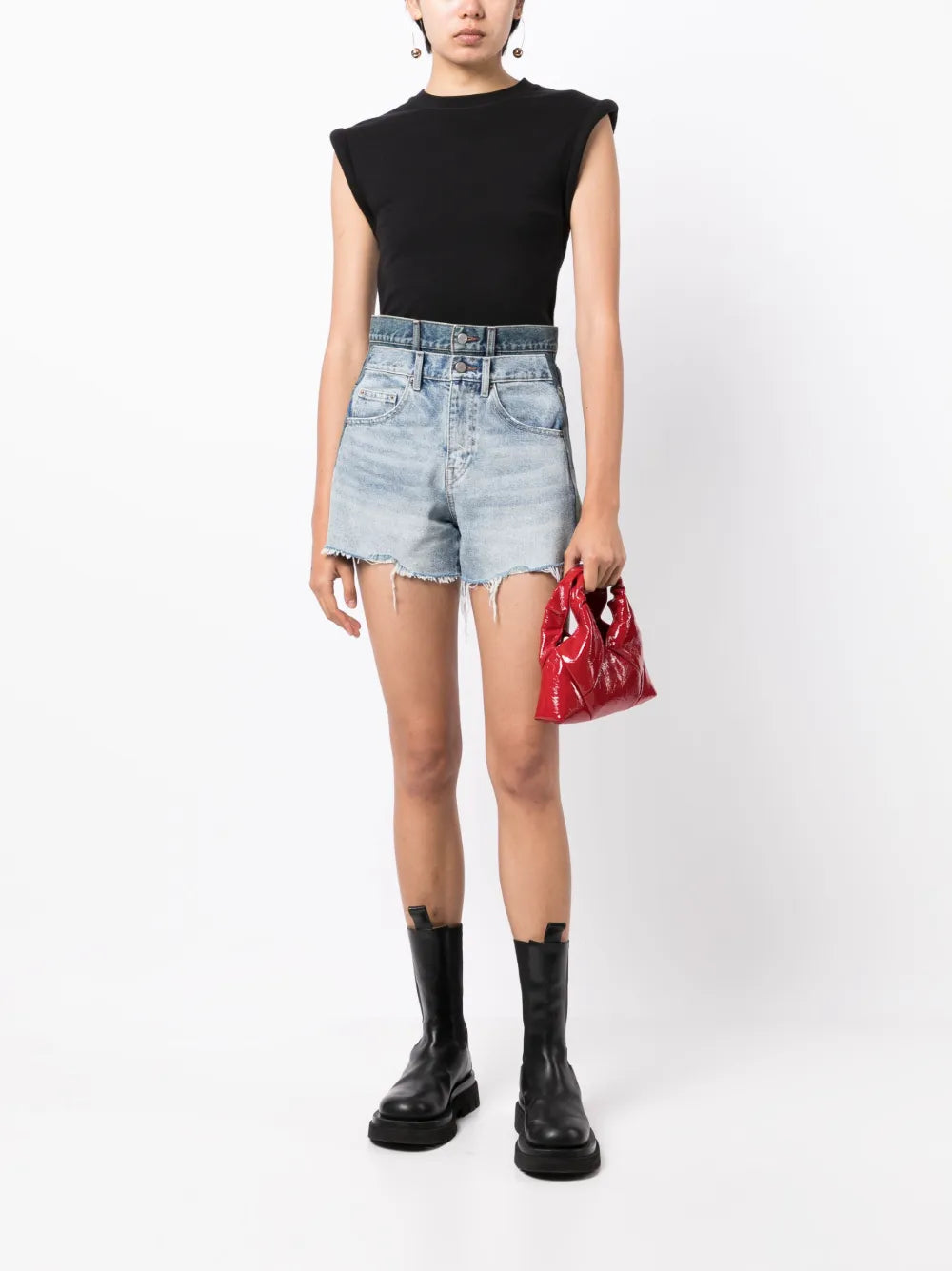 Raw-Cut Asymmetric Denim Shorts