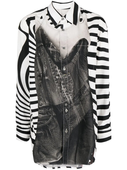 Graphic-Print Panelled Shirt