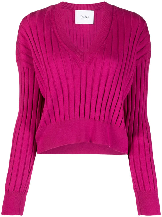 V-Neck Ribbed-Knit Top