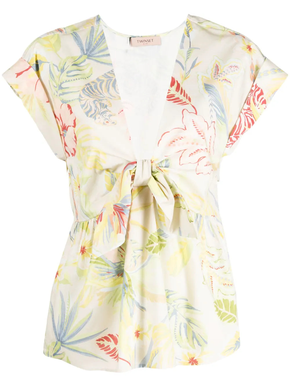 Floral-Print Cap-Sleeves Blouse