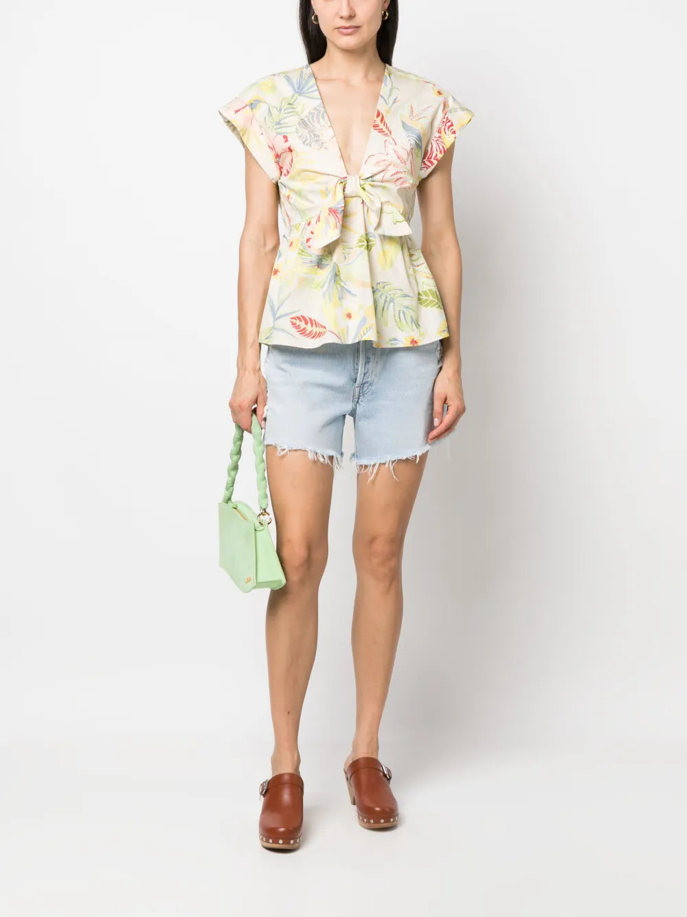 Floral-Print Cap-Sleeves Blouse