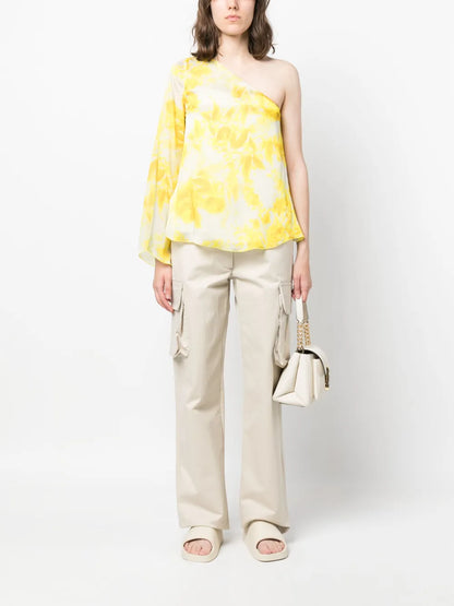 One-Sleeve Floral-Print Blouse
