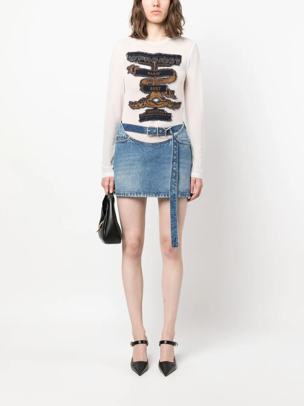 Belted Denim Miniskirt