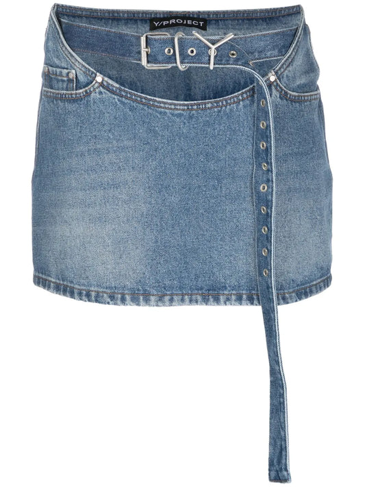Belted Denim Miniskirt