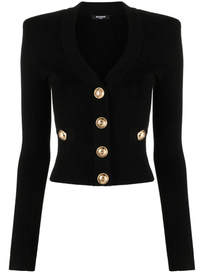 Pointelle-Knit V-Neck Cardigan