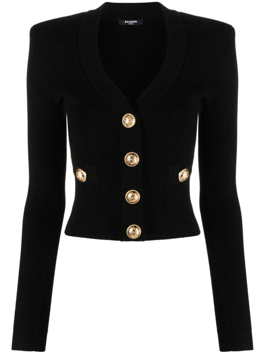 Pointelle-Knit V-Neck Cardigan