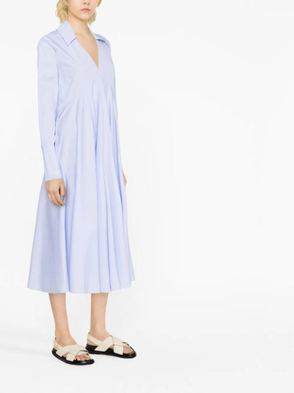 V-Neck Poplin Midi Dress