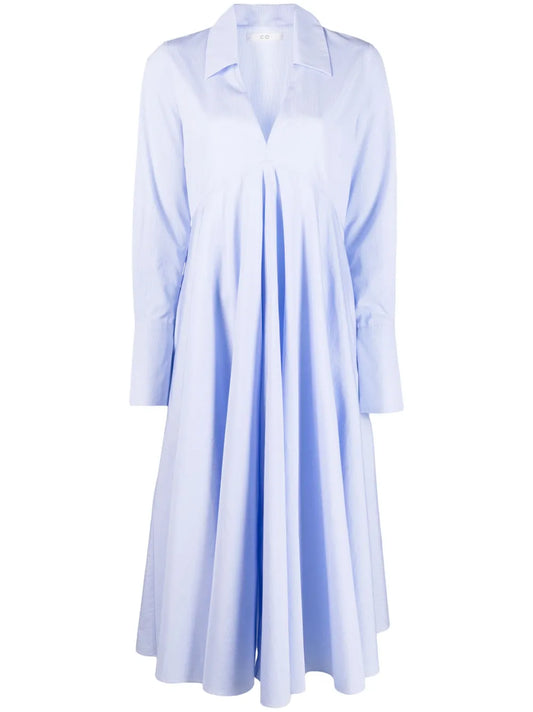 V-Neck Poplin Midi Dress
