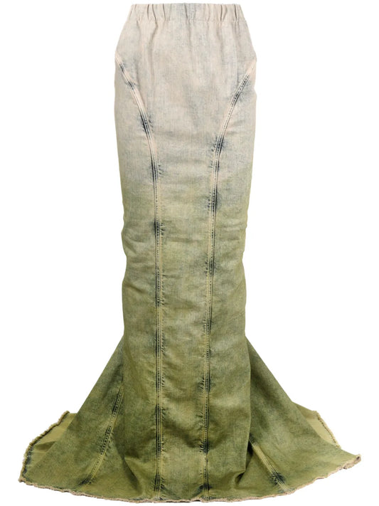 Gradient-Effect Denim Maxi Skirt