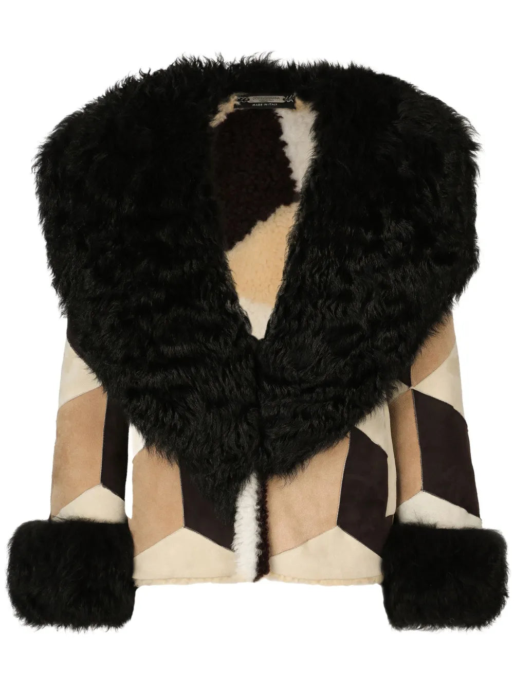 Patchwork-Design Long-Sleeve Coat