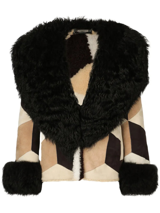 Patchwork-Design Long-Sleeve Coat