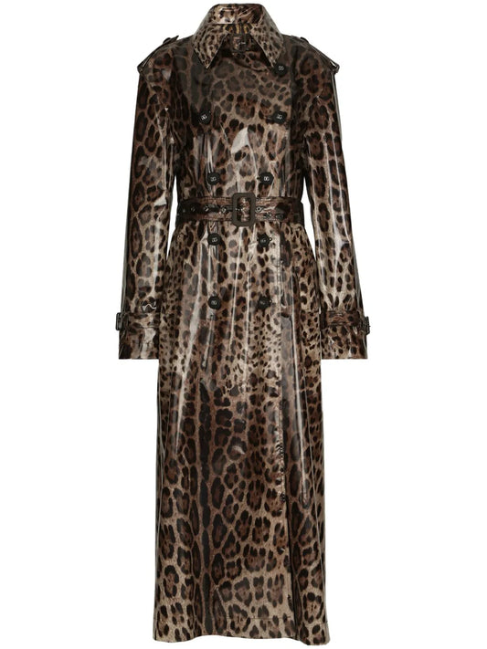 Leopard-Print Belted Trench Coat