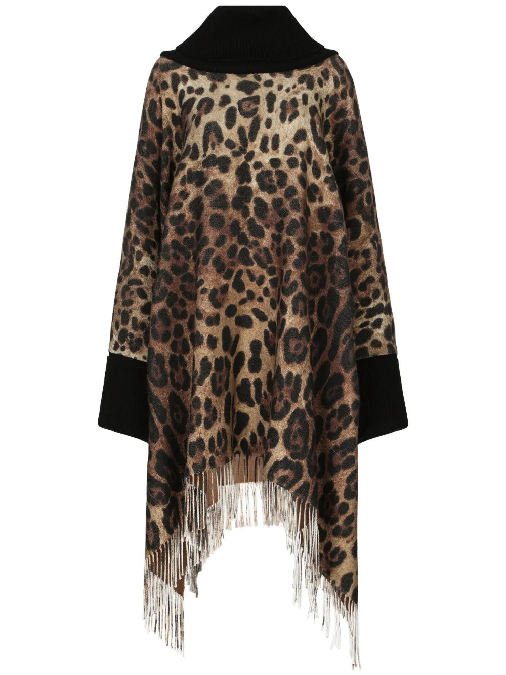 Leopard-Print Fringed Poncho