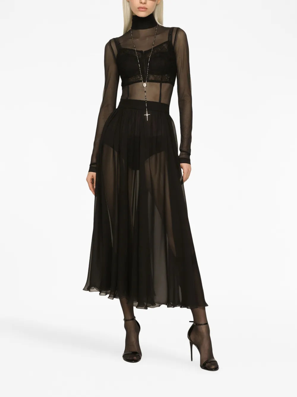 High-Waisted Pleated Midi Skirt
