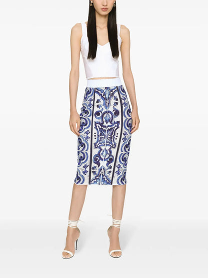 Majolica-Print Midi Skirt