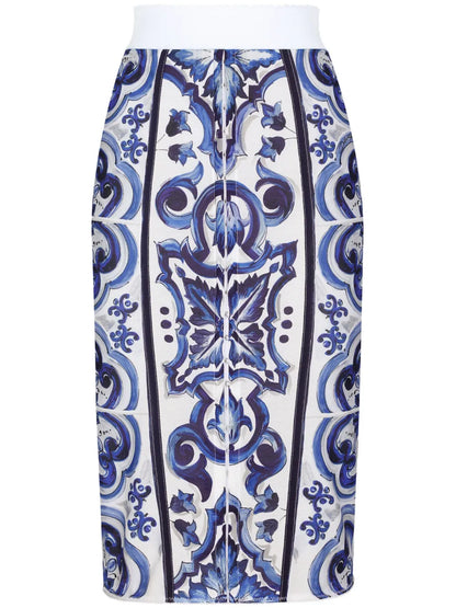 Majolica-Print Midi Skirt