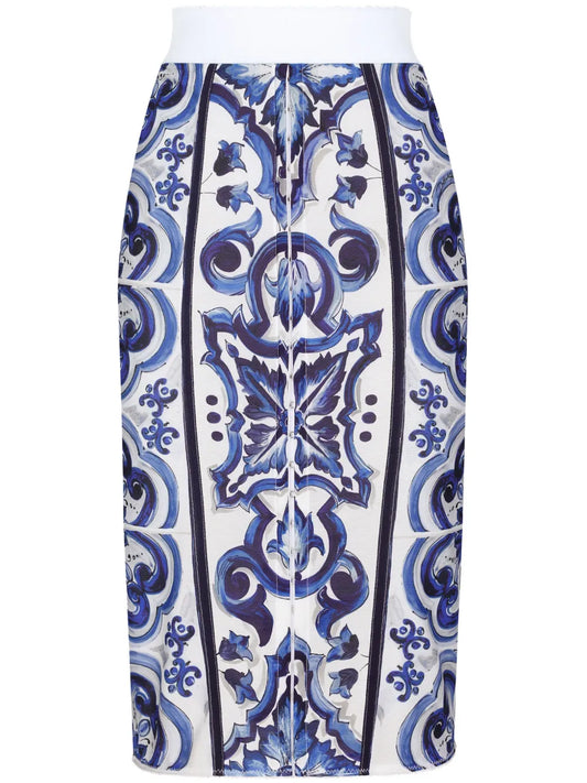 Majolica-Print Midi Skirt