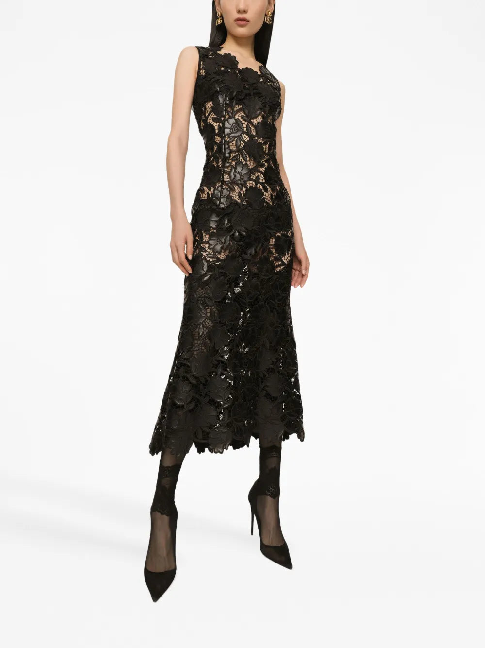 Floral-Lace Midi Dress