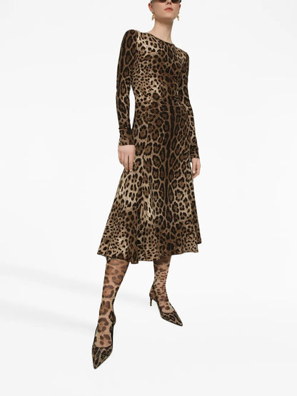 Leopard-Print Midi Dress