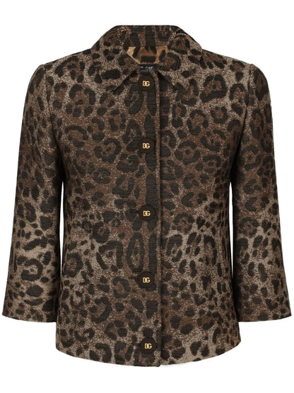 Leopard-Patterned Jacquard Jacket