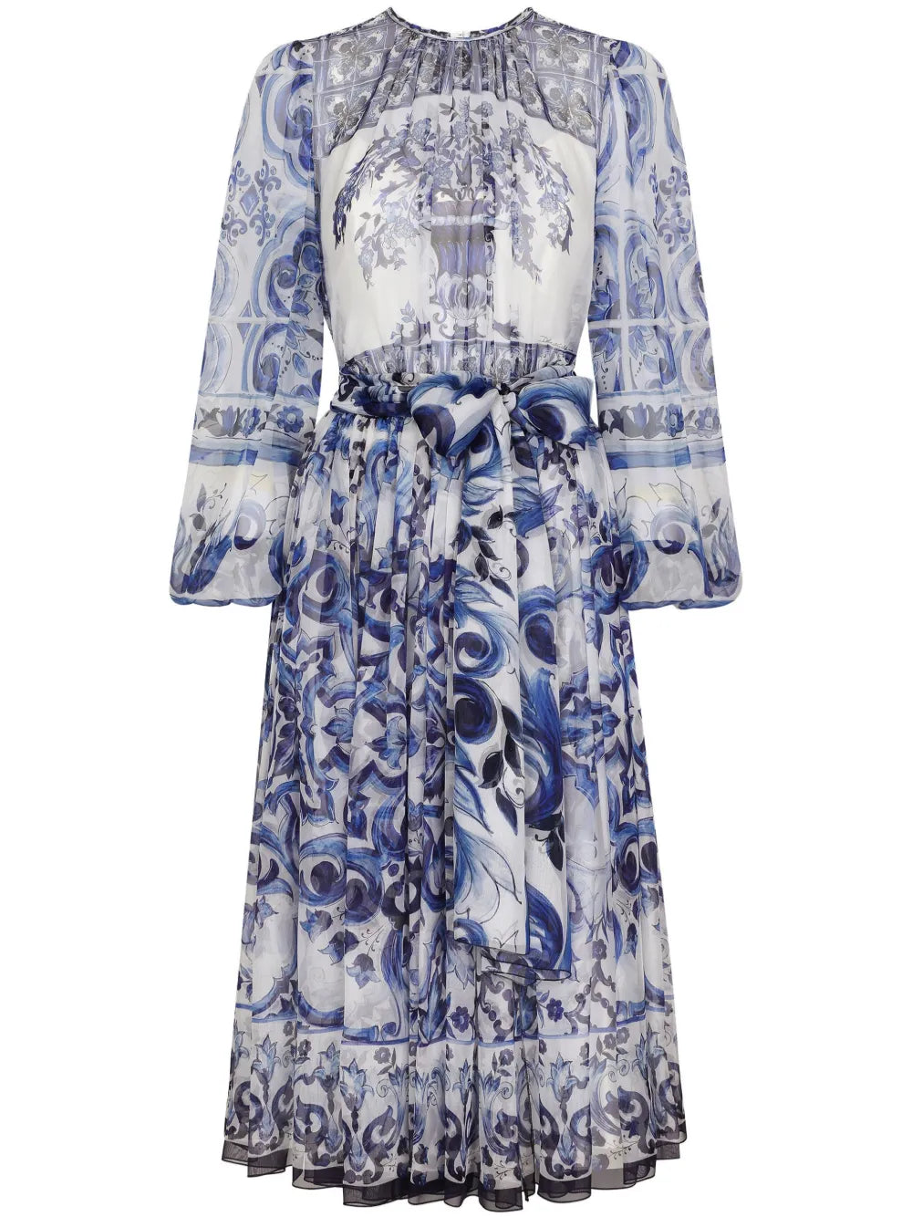 Majolica-Print Silk Midi Dress