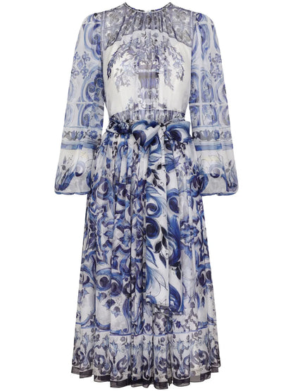 Majolica-Print Silk Midi Dress
